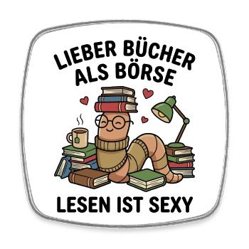 Bücherwurm Lesen Bücher Liebe - Viereckiger Kühlschrankmagnet - Weiß - Vorne