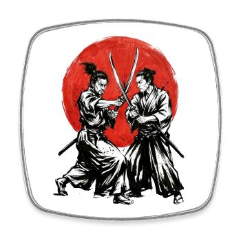 Samurai duels in the red circle - Square fridge magnet - white - Front