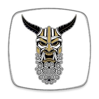 Wikinger-Kriegermaske Gold und weißes nordisches Totem - Viereckiger Kühlschrankmagnet - Weiß - Vorne