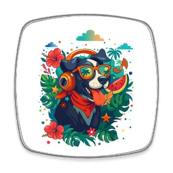 Party Dog in Headphones - Square fridge magnet - white - Front