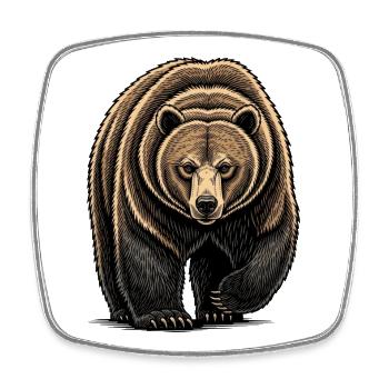 Illustration d’art au trait de Bear Watcher - Magnet carré - blanc - Devant