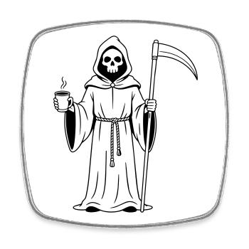 Grim Reaper with a cup of coffee - Square fridge magnet - white - Front