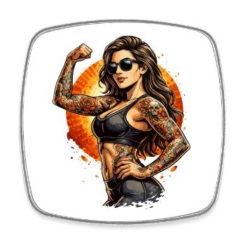 Tattoo-Workout Frau - Viereckiger Kühlschrankmagnet - Weiß - Vorne