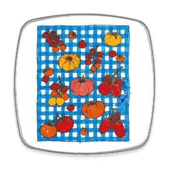 Süßes Tomaten Shirt, Cute Tomato Retro Schürze - Viereckiger Kühlschrankmagnet - Weiß - Vorne