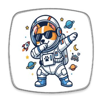 Tupfen des Corgi-Astronauten Funny Space Dog - Viereckiger Kühlschrankmagnet - Weiß - Vorne