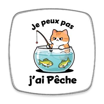 Chat pêcheur dans l'aquarium - Magnet carré - blanc - Devant