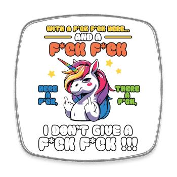 Buntes Einhorn mit frechem Spruch Old Mcdonald - Viereckiger Kühlschrankmagnet - Weiß - Vorne