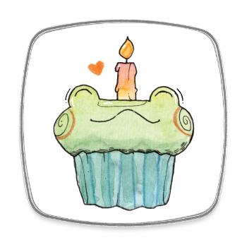 Cute Frog Muffin Birthday Cake Watercolor - Square fridge magnet - white - Front
