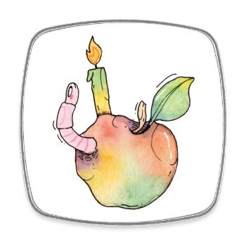 sweet apple with birthday candle and earthworm - Square fridge magnet - white - Front