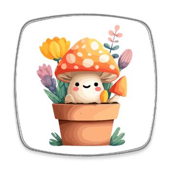 Petit ami champignon dans un pot de fleurs - Magnet carré - blanc - Devant