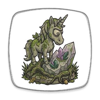 Funny Stone Unicorn Statue Mossy Fantasy Design - Square fridge magnet - white - Front