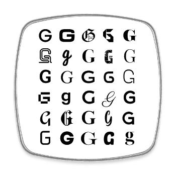 Typography G letter mosaic design - Square fridge magnet - white - Front