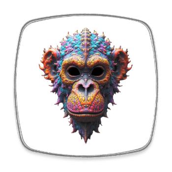 Ornate Chimp Mask - Square fridge magnet - white - Front