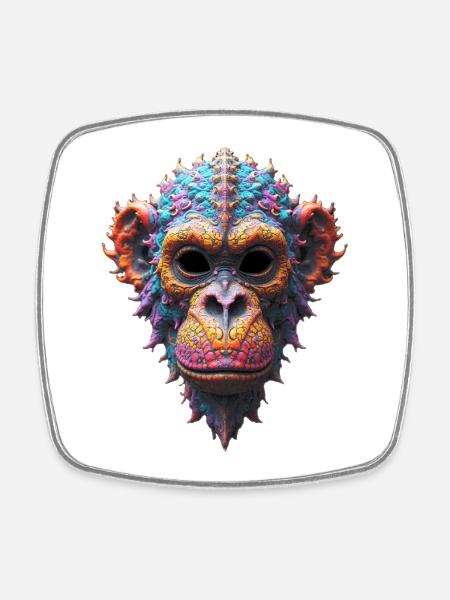 Ornate Chimp Mask - Square fridge magnet - white