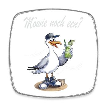 Möwe  Möwie noch een Nordsee Humor Plattdeutsch - Viereckiger Kühlschrankmagnet - Weiß - Vorne