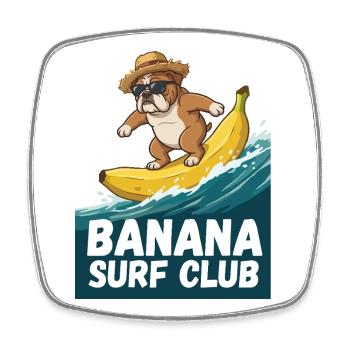 Bouledogue Surf Banane - Magnet carré - blanc - Devant