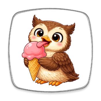 Süße Eule mit Eiskrone Sommer Cartoon König  - Square fridge magnet - white - Front