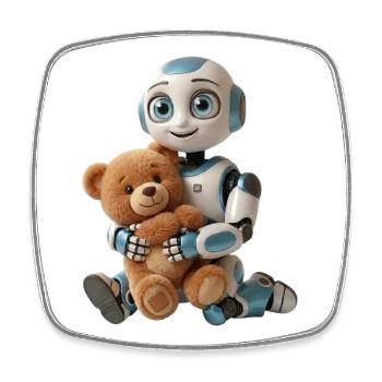 Best Friends – Cute Robot Effi AI with Teddy Bear - Square fridge magnet - white - Front