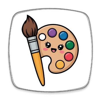 Pinceau de peintre et palette de peintures - Magnet carré - blanc - Devant