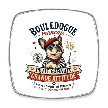 Bulldog Français Attitude - Magnet carré - blanc - Devant