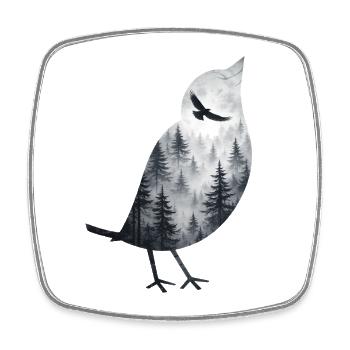 Vogel im Waldnebel - Viereckiger Kühlschrankmagnet - Weiß - Vorne