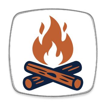 Camping au feu de camp avec flammes de bois - Magnet carré - blanc - Devant