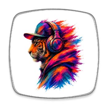 Tiger with Headphones – Music & Streetwear - Square fridge magnet - white - Front