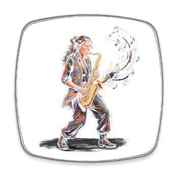 Weibliche Saxophonistin spielt Saxophon-Kunstdruck - Viereckiger Kühlschrankmagnet - Weiß - Vorne