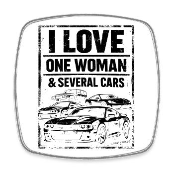 Humour Voiture - I Love One Woman & Several Cars - Magnet carré - blanc - Devant