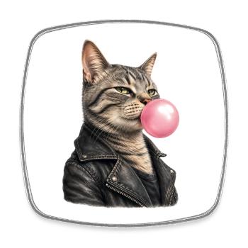 Cool cat with leather jacket - Square fridge magnet - white - Front