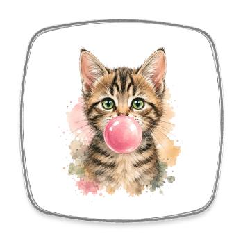 Katze mit rosa Kaugummiblase - Viereckiger Kühlschrankmagnet - Weiß - Vorne