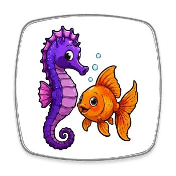 Seahorse meets goldfish friendship - Square fridge magnet - white - Front