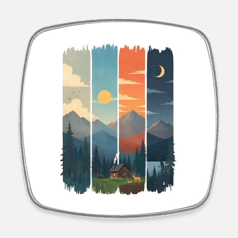 Horizons in four mountain panels - Square fridge magnet - white