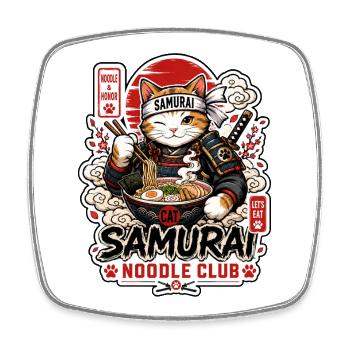 Samurai Cat Noodle Club - Viereckiger Kühlschrankmagnet - Weiß - Vorne