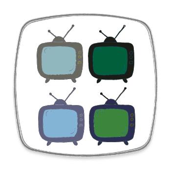 fernseher_4fach_bunt - Viereckiger Kühlschrankmagnet - Weiß - Vorne