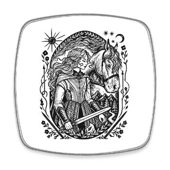 Nachtwald Silhouette: Fantasy-Wächter - Viereckiger Kühlschrankmagnet - Weiß - Vorne