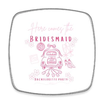 Bridesmaid Party Retro Car Pink Bachelorette - Square fridge magnet - white - Front