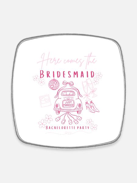 Bridesmaid Party Retro Car Pink Bachelorette - Square fridge magnet - white
