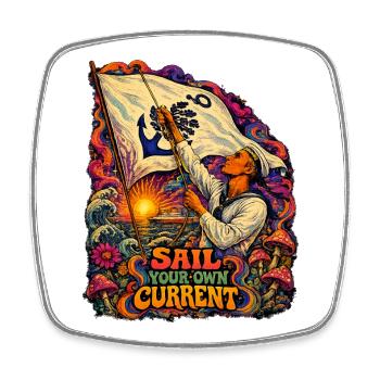 Sail Your Own Current Vintage Nautical Retro Shirt - Viereckiger Kühlschrankmagnet - Weiß - Vorne