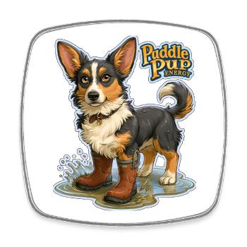 Puddle Pup Energie: Splash Boots - Viereckiger Kühlschrankmagnet - Weiß - Vorne