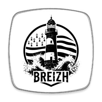 Breizh Phare Breton Entre Mer et Tempête - Magnet carré - blanc - Devant
