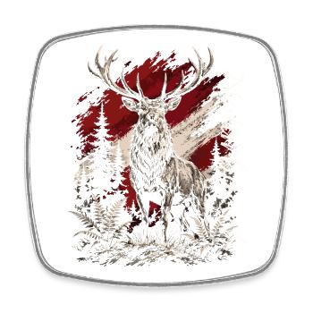Deer in the Forest – Rustic Illustration - Square fridge magnet - white - Front