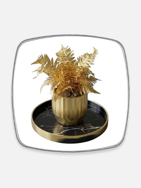 Modern Art Golden Fern - Square fridge magnet - white