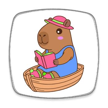 Lesen über Capybara im Ruderboot - Sommerdesign - Viereckiger Kühlschrankmagnet - Weiß - Vorne