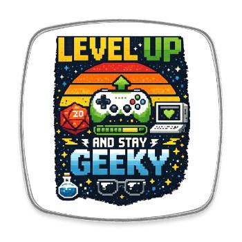 Level Up and Stay Geeky - Viereckiger Kühlschrankmagnet - Weiß - Vorne