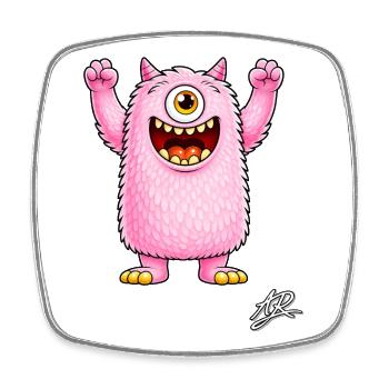 Rosa Monster mit fröhlichem Auge - Viereckiger Kühlschrankmagnet - Weiß - Vorne