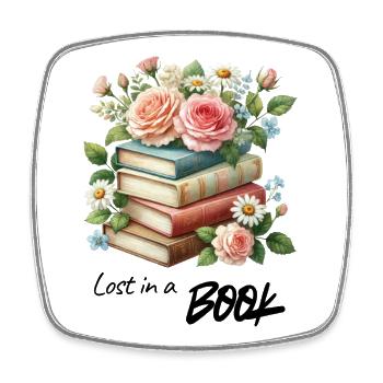 Stack of flowers from books - Square fridge magnet - white - Front