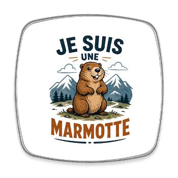 Marmotte des Alpes Souriante - Magnet carré - blanc - Devant