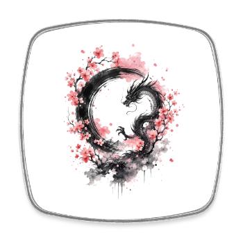 Sakura Dragon Ink Circle - Square fridge magnet - white - Front