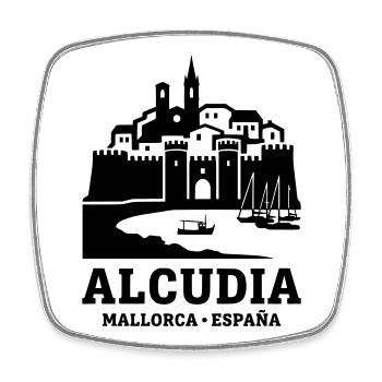 Alcudia Mallorca Spanien Silhouette Wahrzeichen - Viereckiger Kühlschrankmagnet - Weiß - Vorne